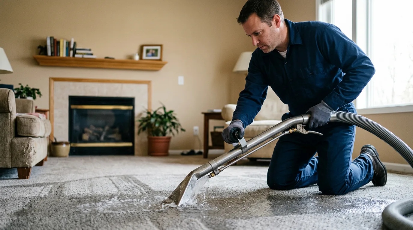 Water damage restoration technician working near Stockport, IA